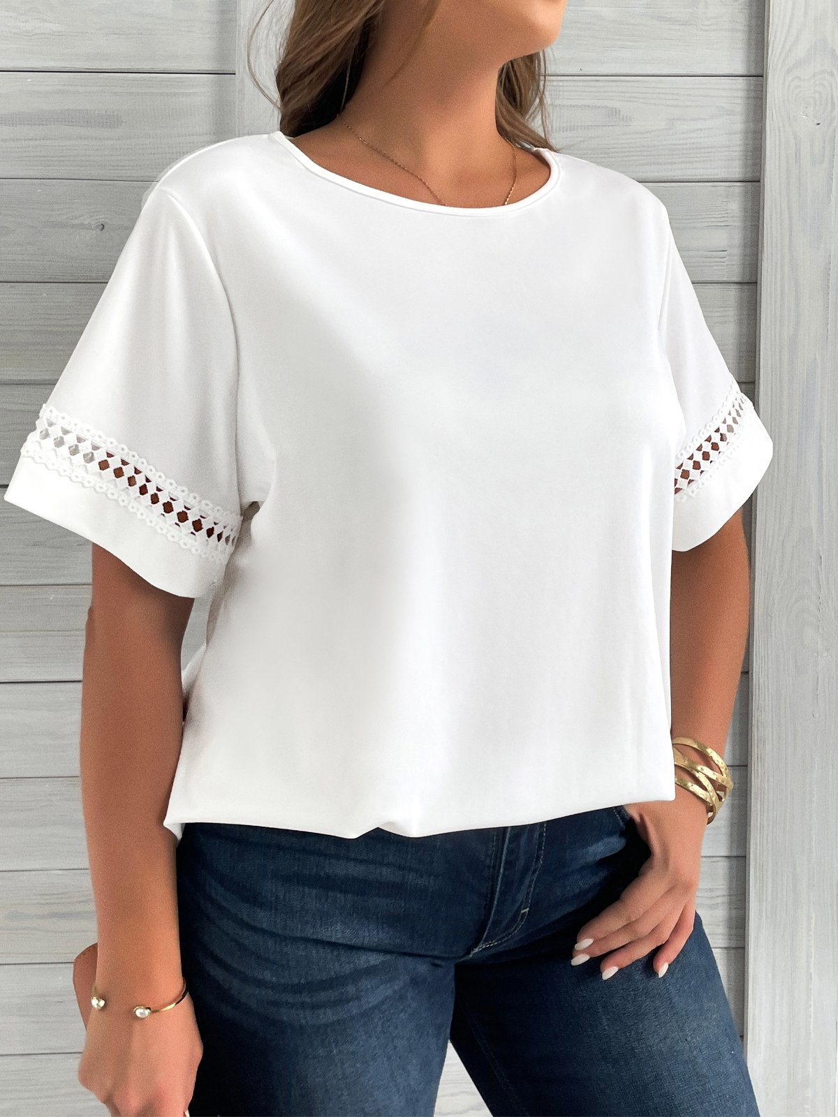 Plus Size Lace Casual Jersey Loose T-Shirt