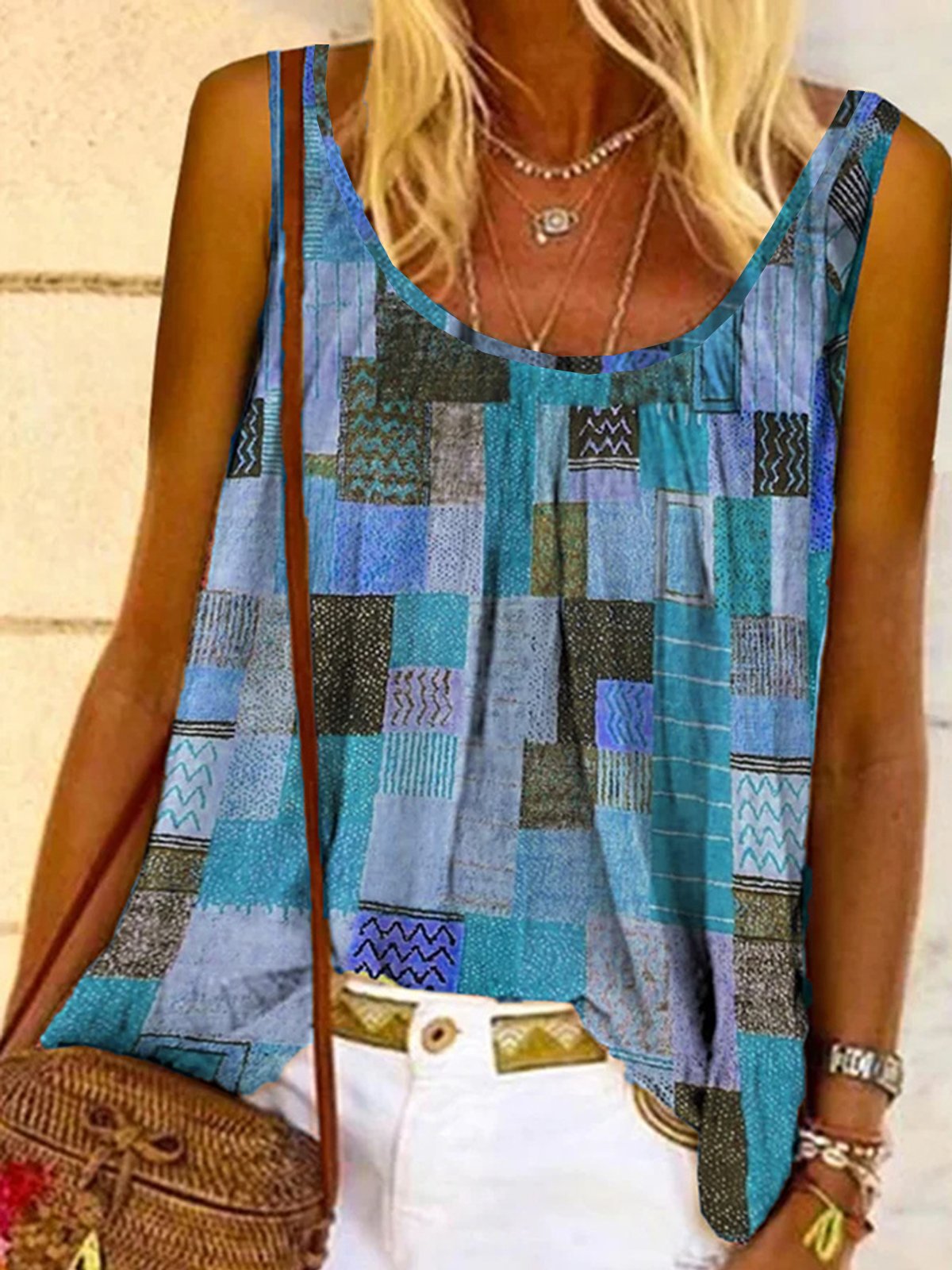 Casual Sleeveless Round Neck Printed Tank Top Vests