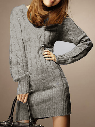 Popjulia V Neck Women Dress Daily Dress Casual Knitted Dress
