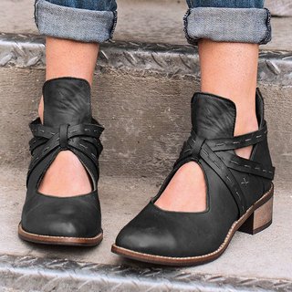 Popjulia Boots Brown Casual Low Heel Round Toe Boots