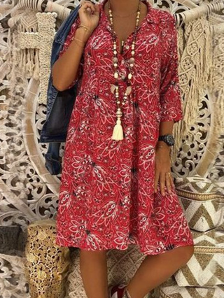 V Neck Women Dresses Casual Boho Cotton Floral Dresses Popjulia Com