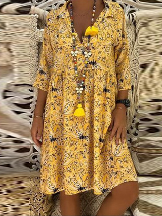 V Neck Women Dresses Casual Boho Cotton Floral Dresses Popjulia Com