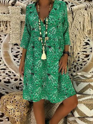 V Neck Women Dresses Casual Boho Cotton Floral Dresses Popjulia Com