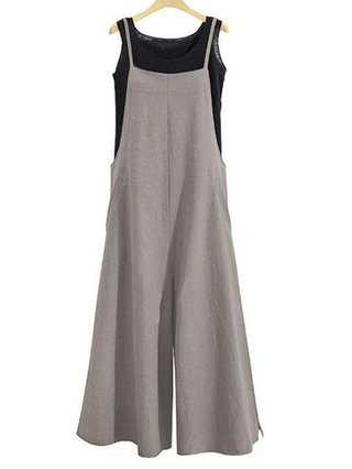 Popjulia Solid Casual Pockets Plus Size Jumpsuits