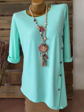 Asymmetric Casual Solid Buttoned Plus Size Blouses Popjulia Com