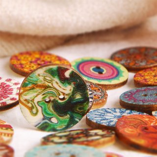 50pcs 25mm Multi Color Wooden Buttons Round Sewing Buttons For Diy
