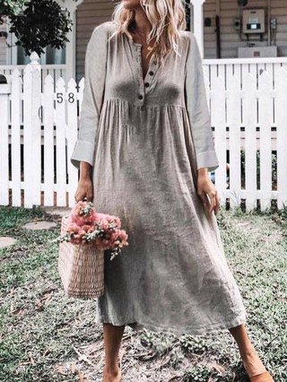 Plus Size Women Dresses Daily Buttoned Plain Dresses Popjulia Com