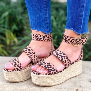 Popjulia Sandals Wedge Heel Yellow Round Toe Sandals