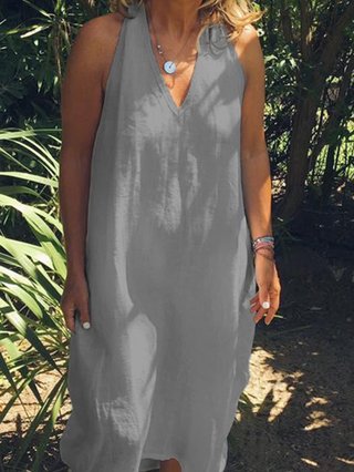 v neck linen shift dress