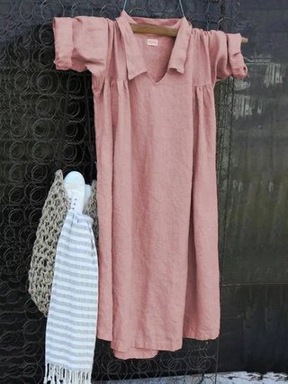 Plus Size Shirt Collar Shift Daily Linen Solid Dresses Popjulia Com