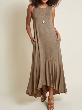 Crew Neck Women Maxi Dresses Mermaid Prom Casual Solid Maxi