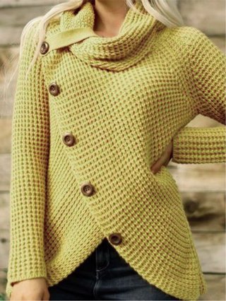 Buttoned Turtleneck Casual Long Sleeve Sweaters Cardigans