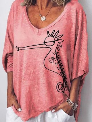 Cotton Blend Animal 3 4 Sleeve T Shirts Popjulia Com