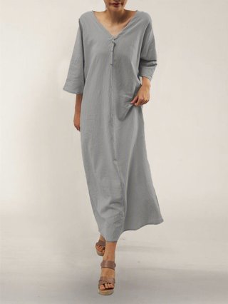V Neck Women Maxi Dresses Shift Daily Casual Solid Maxi Dresses