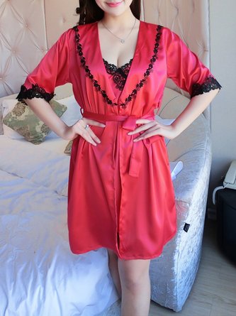 Guipure Lace Sexy 3/4 Sleeve Robe Gown Set