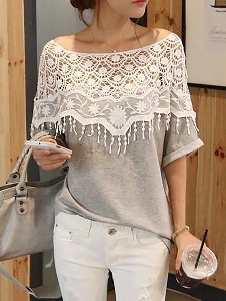 boat neck with half sleeve blouse half sleeve bateau boat neck fringed croched blouse boat neck with half sleeve blouse half sleeve bateau boat neck fringed croched blouse