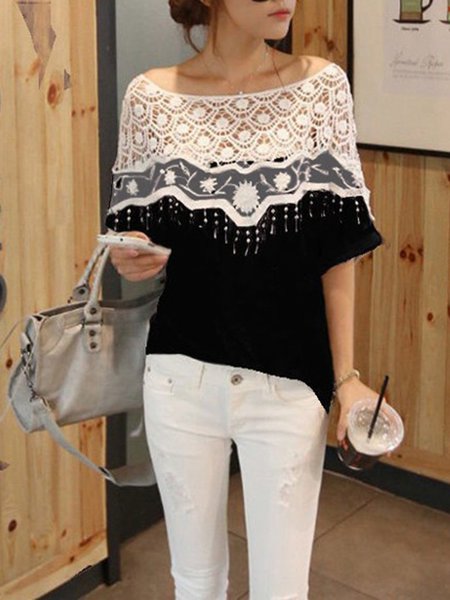 boat neck with half sleeve blouse half sleeve bateau boat neck fringed croched blouse boat neck with half sleeve blouse half sleeve bateau boat neck fringed croched blouse