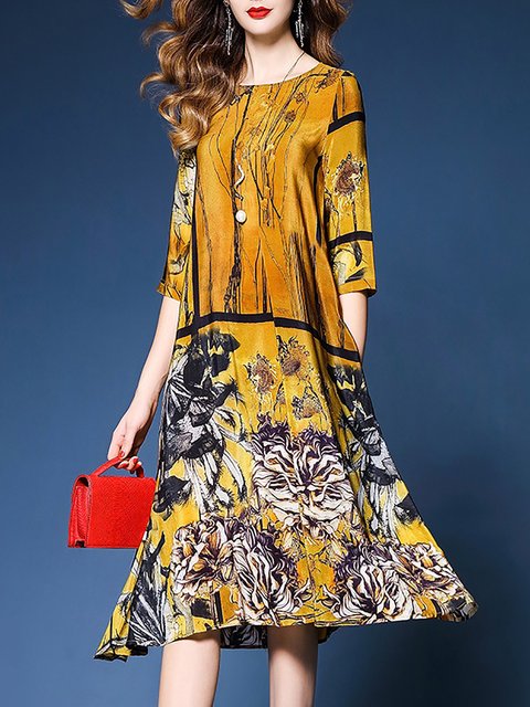 Vintage Yellow Floral Dress