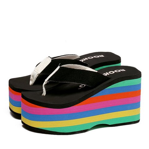 Canvas Platform Shoes Flip Flop Casual House Slippers