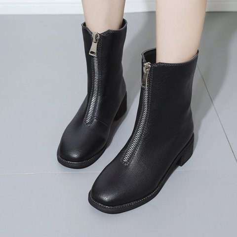 women pu zipper chunky heel daily boots popjulia com