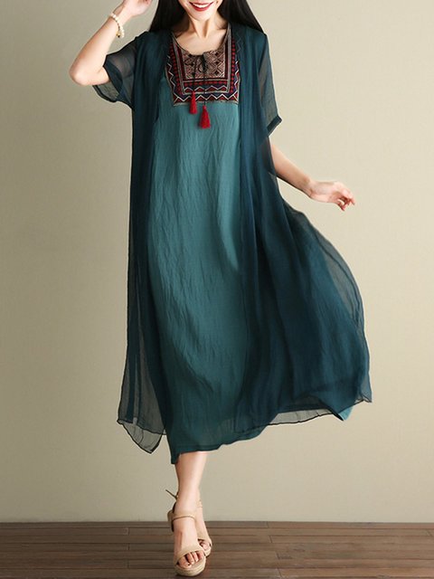 Dark Green Embroidered Dress