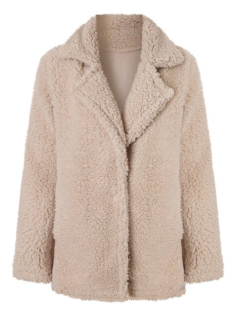 Plus Size Long Sleeve Casual Shawl Collar Cashmere Teddy