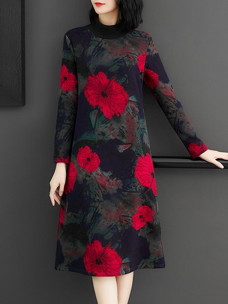 Crew Neck Women Black Dresses Shift Daytime Casual Cotton Dresses