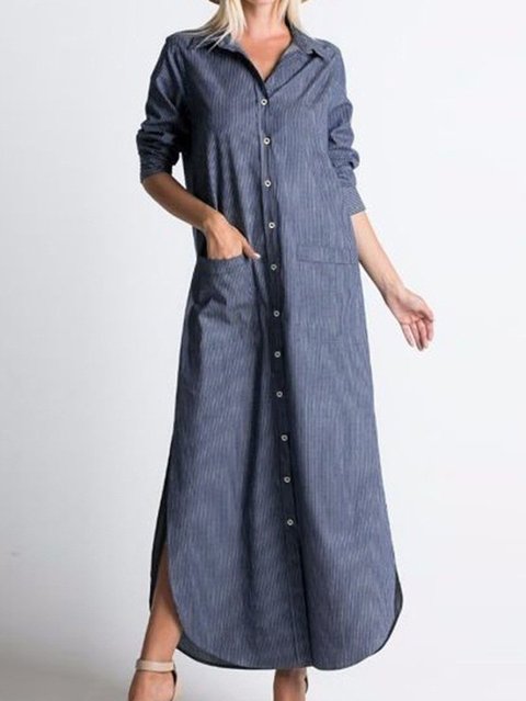 Plus Size Shirt Collar Women Dresses Shift Daily Solid Maxi