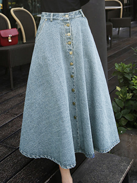 a line buttoned demin casual skirt popjulia a line buttoned demin casual skirt popjulia