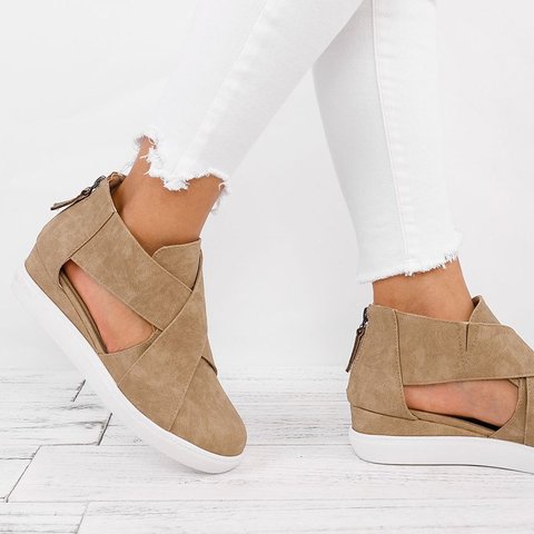 criss cross wedge sneaker