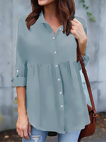 turn down collar plain long sleeve blouse turn down collar plain long sleeve blouse