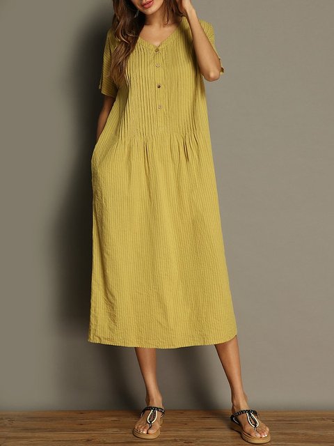 Plus Size V Neck Women Dresses Shift Casual Pockets Striped