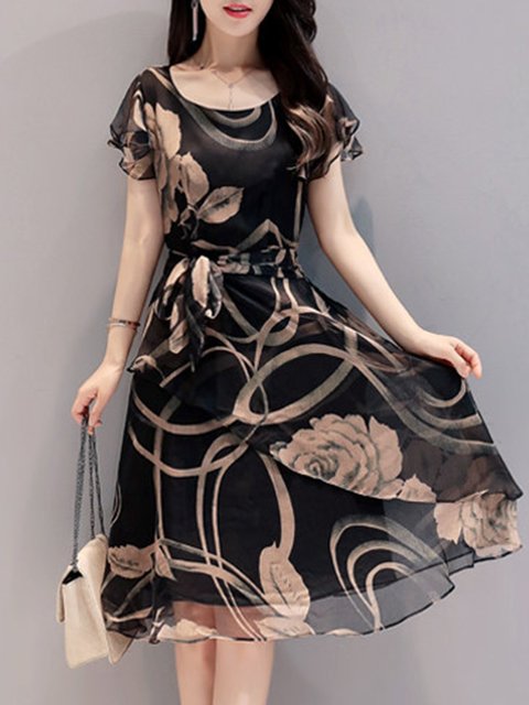 Popjulia Plus Size Crew Neck Women Black Dress Date Dress Elegant