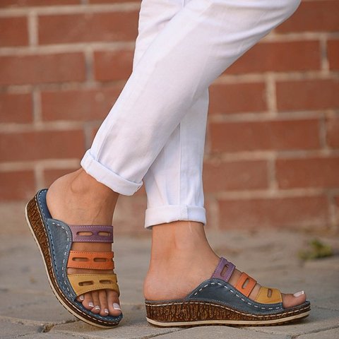 Popjulia Sandals Low Heel Blue Casual Open Toe Sandals