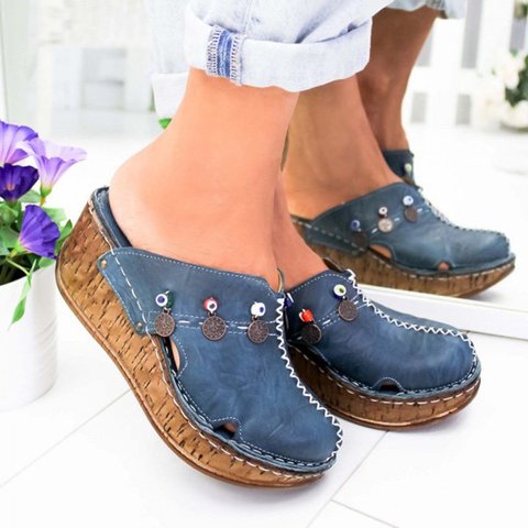 Popjulia Sandals Blue Wedge Heel Closed Toe Sandals