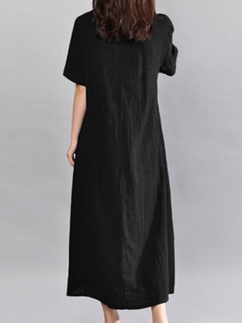 Plus Size Crew Neck Women Maxi Dresses Daily Cotton Plain Maxi