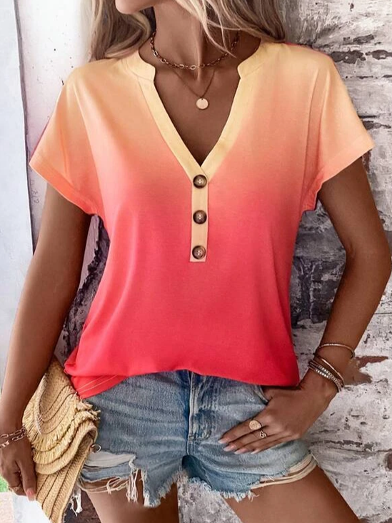 Loose Casual Plain V Neck Shirt