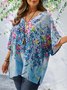 Plus Size Painting Crew Neck Casual Loose Shirt