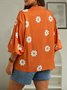 Plus Size Loose Daisy V Neck Casual Blouse