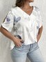 Plus Size Jersey Half Open Collar Cut-Outs Casual T-Shirt