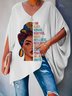 Batwing Sleeve Urban V Neck  Loose Abstract Figure Shirt